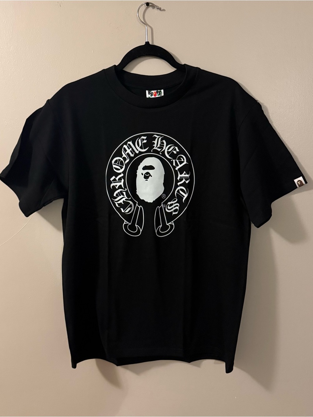 Bape Black T-Shirt with White Ape Head Graphic